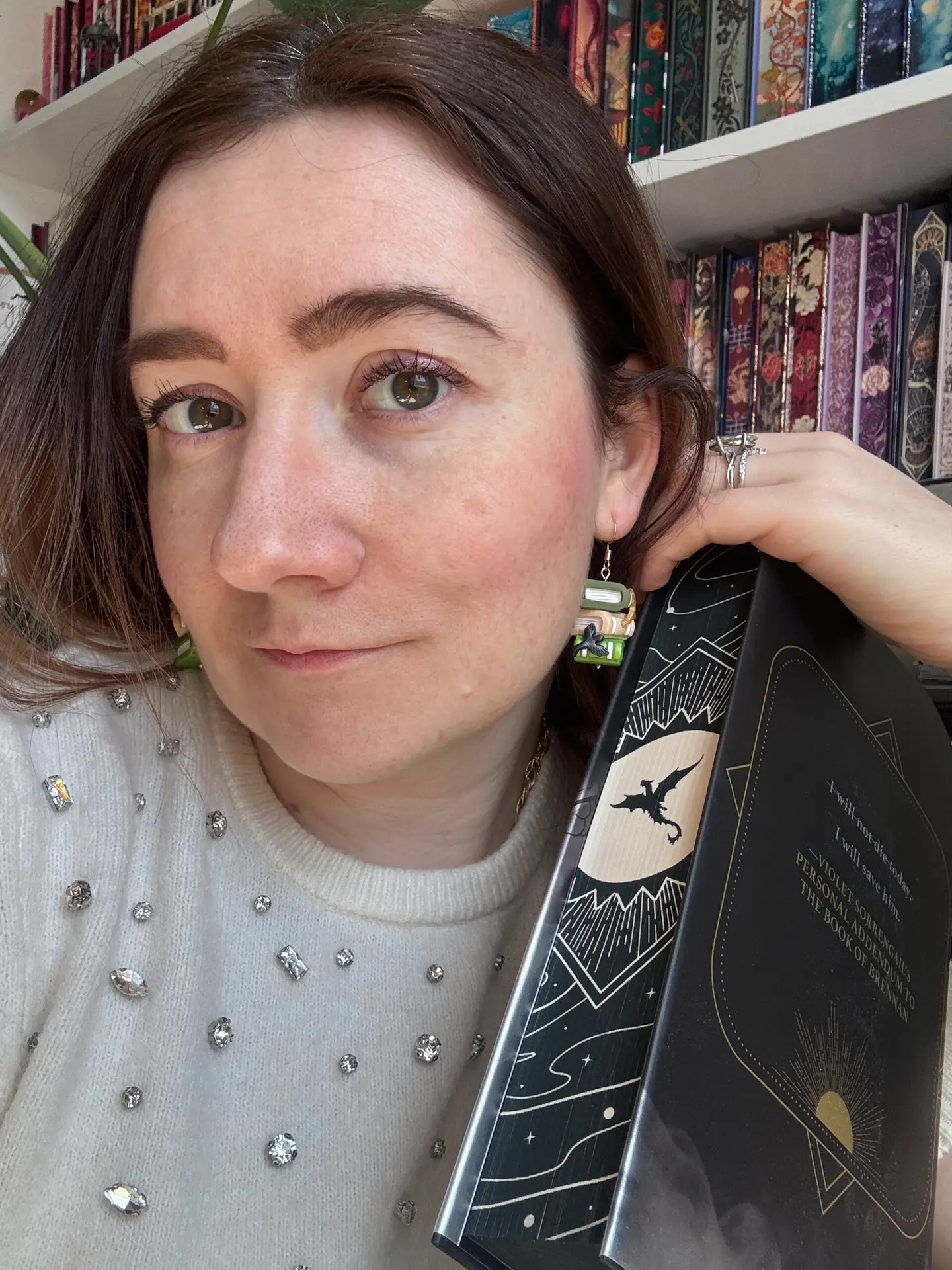 Dragon book earrings, onyx storm, fourth wing